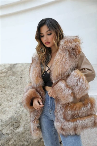 Chaqueta de cuero de piel de zorro