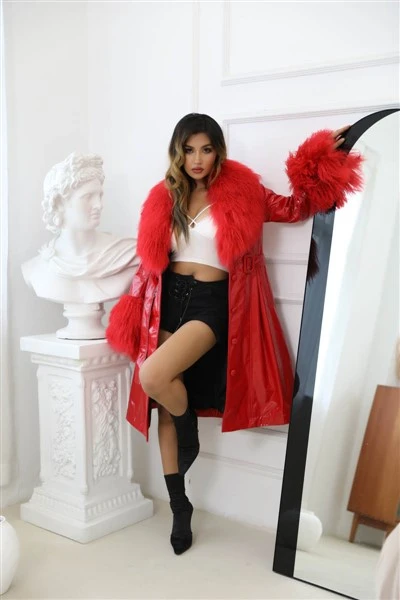 Chaqueta De Cuero Con Cuello De Zorro